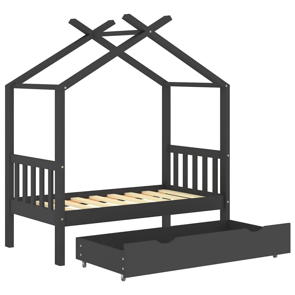 Vidaxl Estructura De Cama Infantil Y Cajón Madera Pino Gris 70x140cm_4