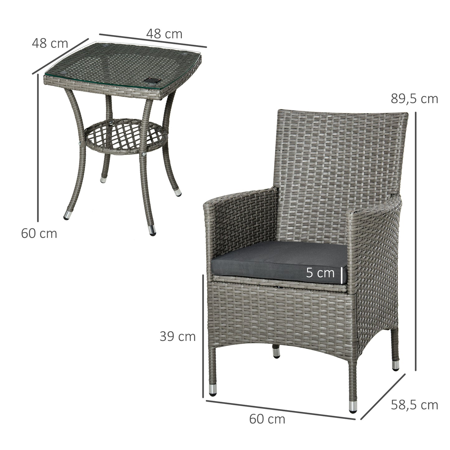 Outsunny Conjunto Muebles Para Exterior Con 1 Mesa 2 Sillas Con Cojines Gris_2
