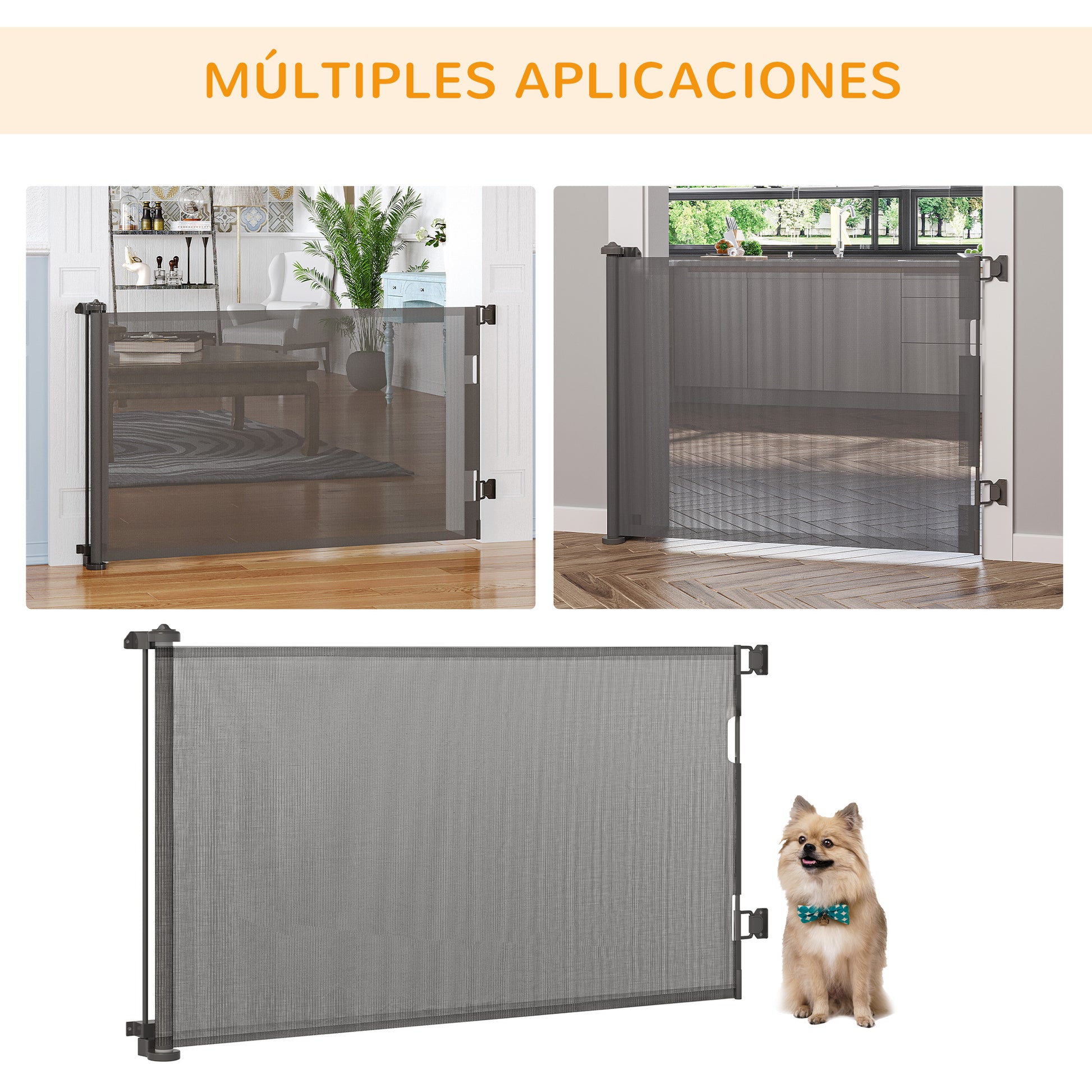 Pawhut Puerta De Seguridad Para Perros Extensible 0-150 Cm Para Escaleras Gris_5