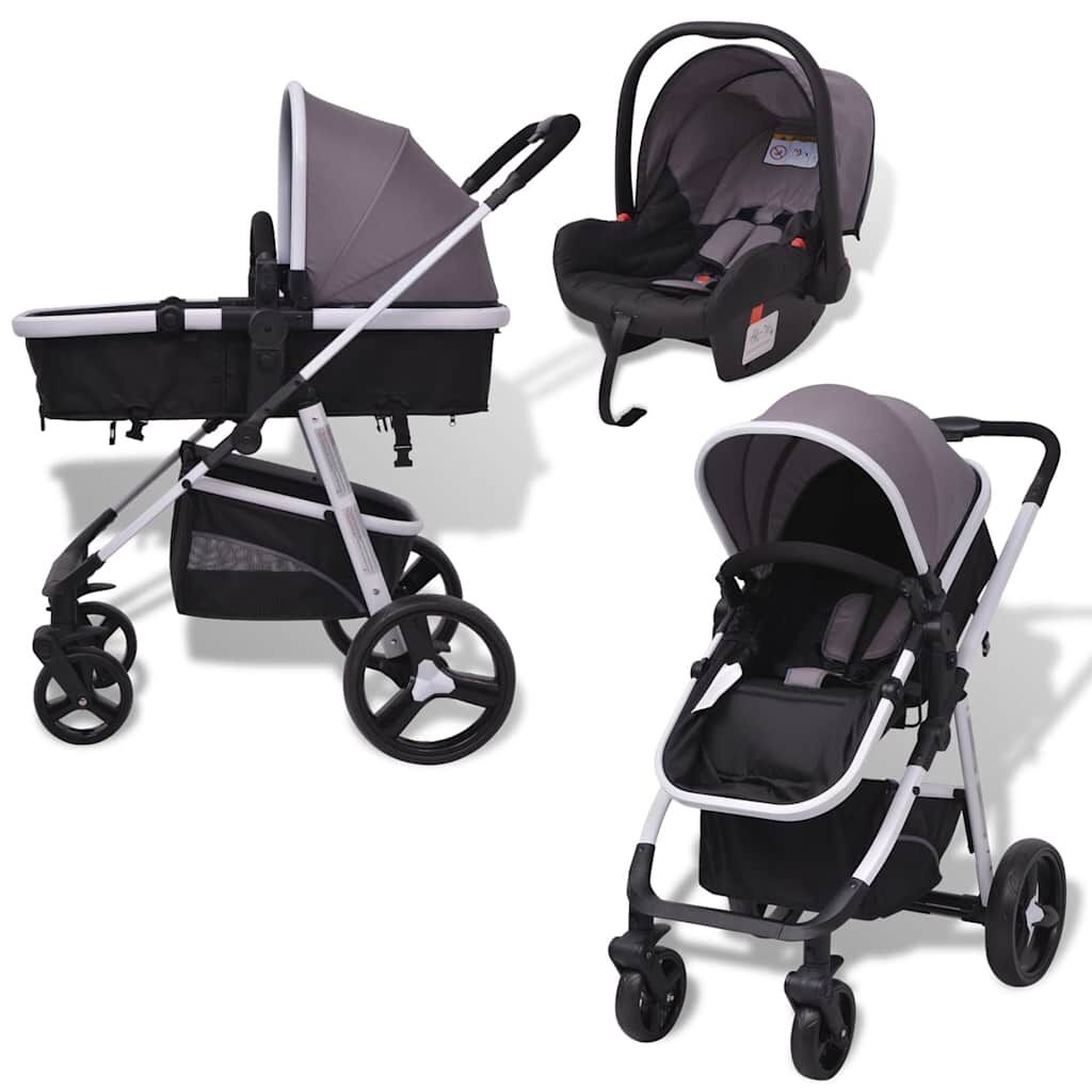 Vidaxl Cochecito De Bebé 3 En 1 Gris Y Negro Aluminio_2