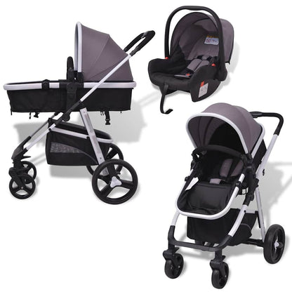 Vidaxl Cochecito De Bebé 3 En 1 Gris Y Negro Aluminio_2