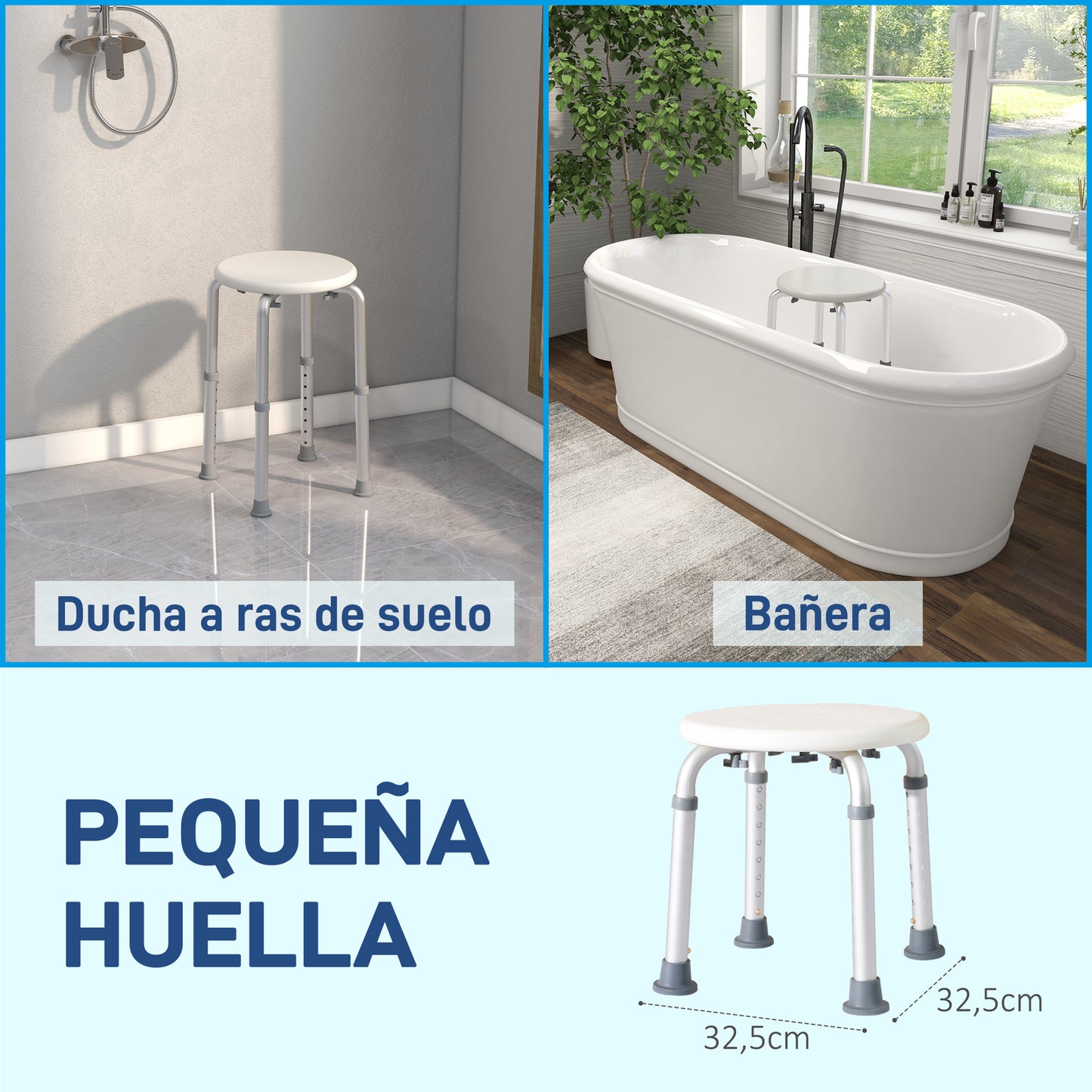 Homcom Taburete De Ducha Con Altura Regulable Antideslizante Carga 136 Kg_2