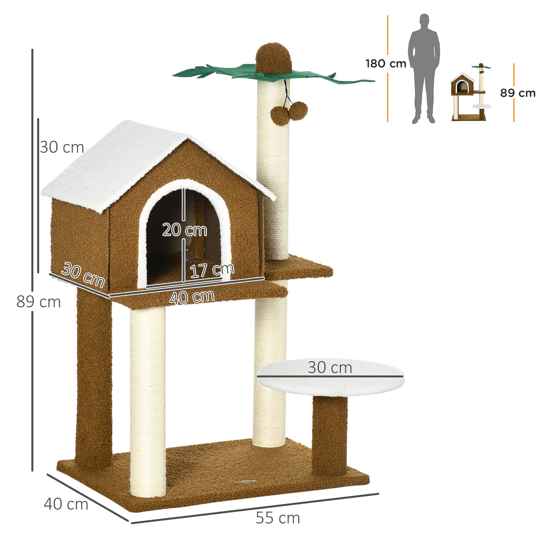 Pawhut Árbol Rascador Para Gatos 89 Cm Con Caseta Poste Forma De Coco De Sisal_2