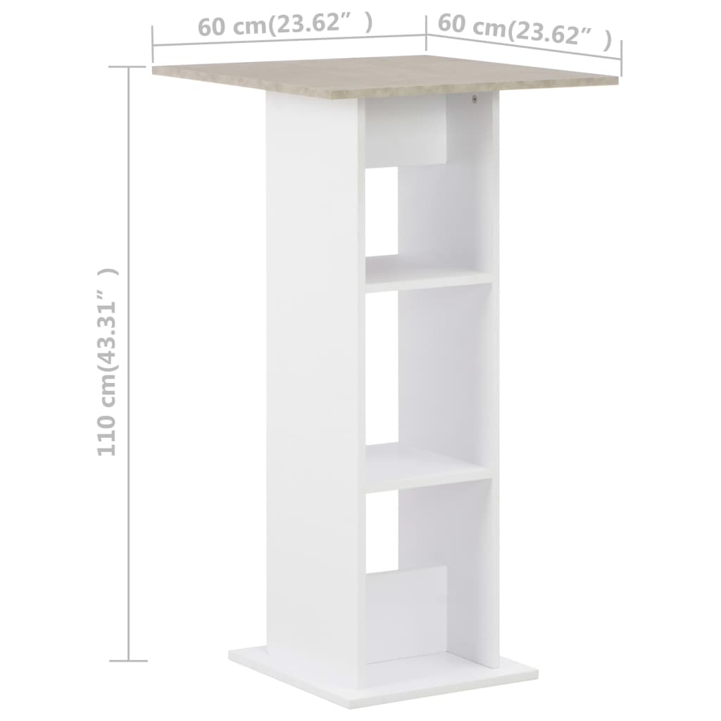 Mesa Alta De Bar Blanco Y Gris Hormigón 60x60x110 Cm_4
