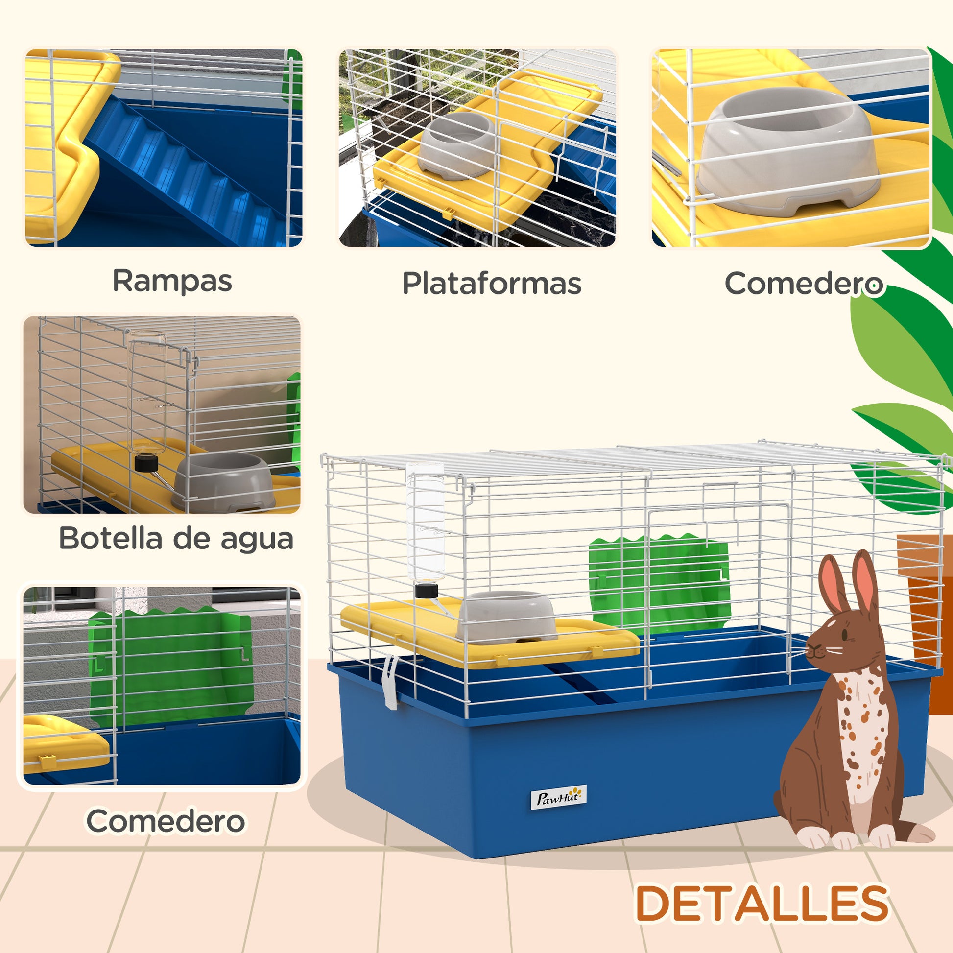 Pawhut Jaula Para Animales Pequeños Con Bandeja Inferior Rampa Comedero Azul_4