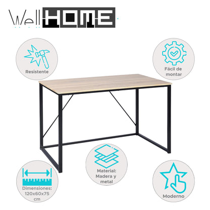 Well Home Escritorio De Estructura Negra Con Tapa De Haya H.75cm_1
