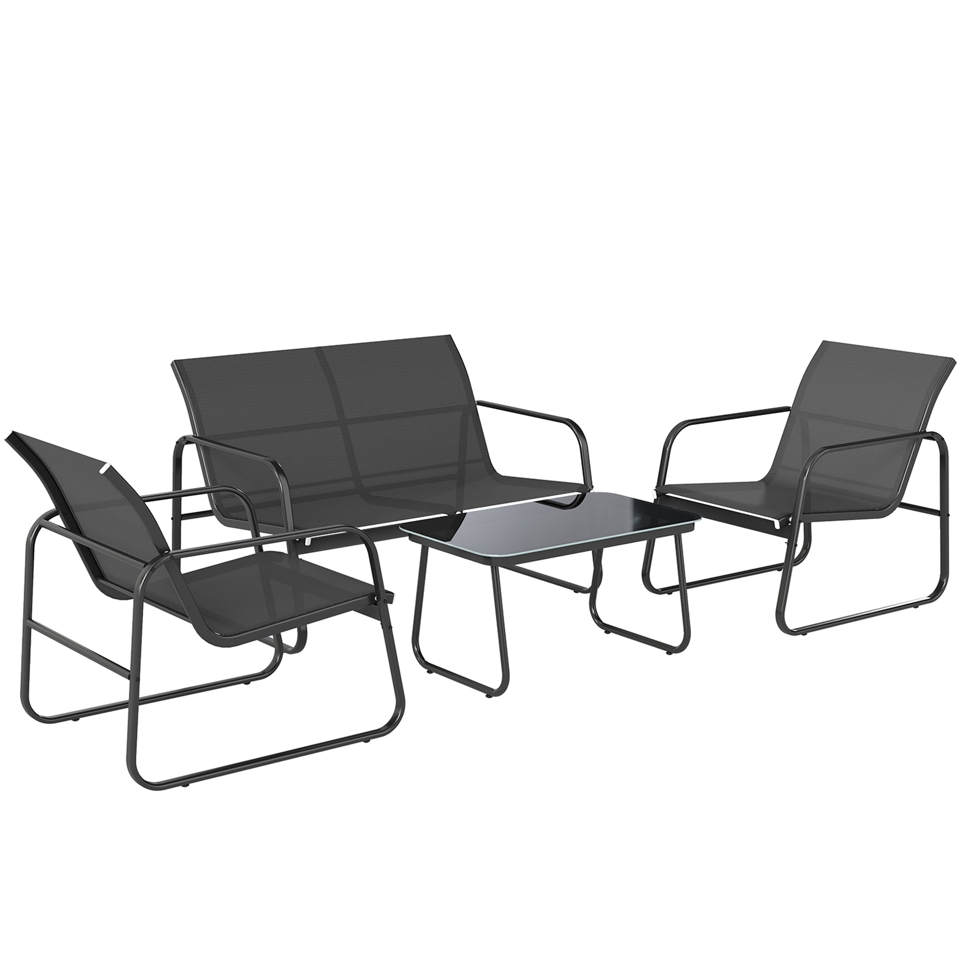 Outsunny Juego Jardín Exterior De 4 Piezas Tela Textilene Mesa De Vidrio Gris_0