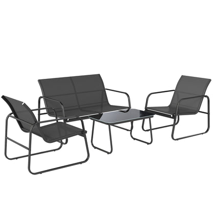 Outsunny Juego Jardín Exterior De 4 Piezas Tela Textilene Mesa De Vidrio Gris_0