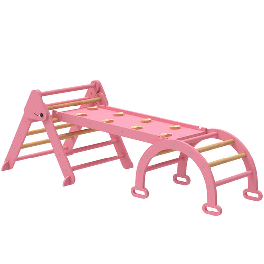 Aiyaplay 7 En 1 Triángulo De Escalada Montessori Con Arco Y Rampa 188x70 Cm Rosa_0