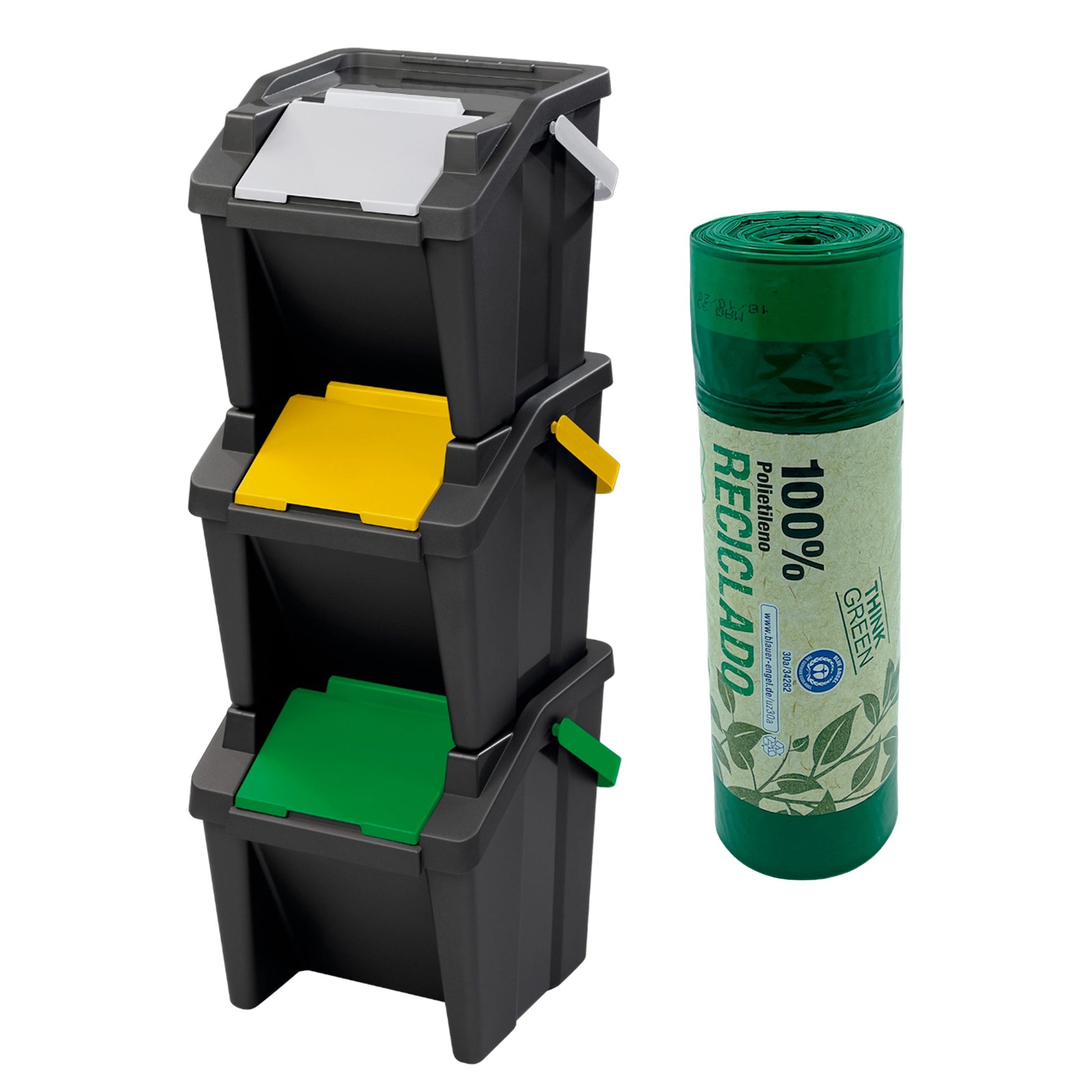 Set De 3 Papeleras Apilables moda De 30l + Rollo De 20 Bolsas De Basura Con Autocierre 30l_0