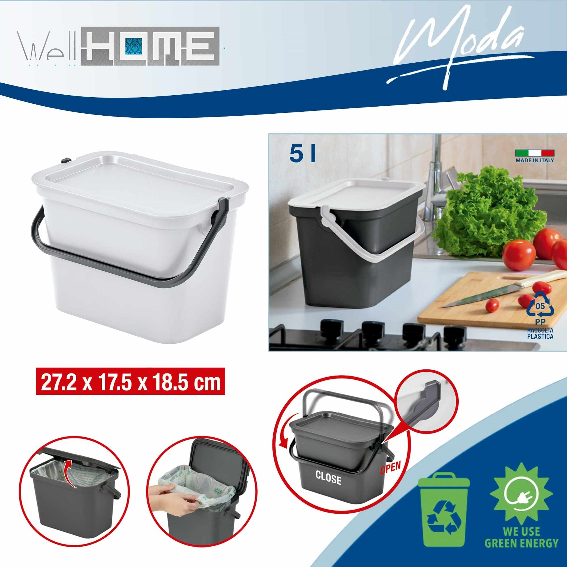 Set De 3 Papeleras moda 5l Blanco Con Asa