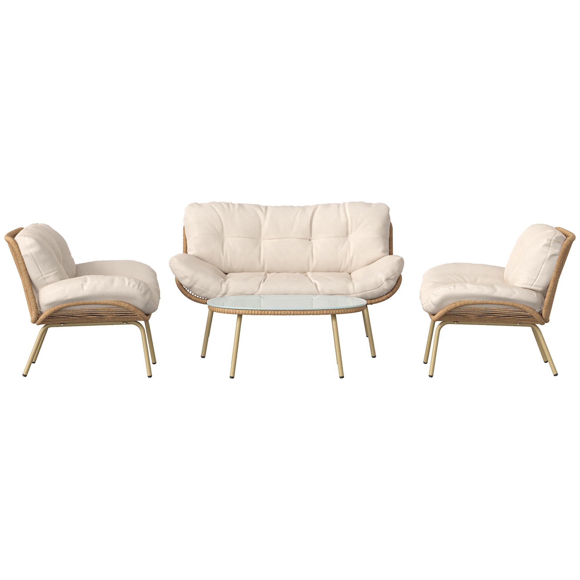 Outsunny Conjunto De Muebles De Jardín De Rattán De 4 Piezas Beige_3