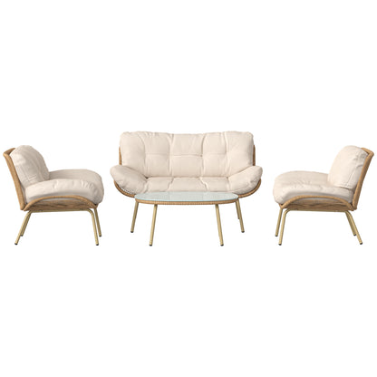 Outsunny Conjunto De Muebles De Jardín De Rattán De 4 Piezas Beige_3
