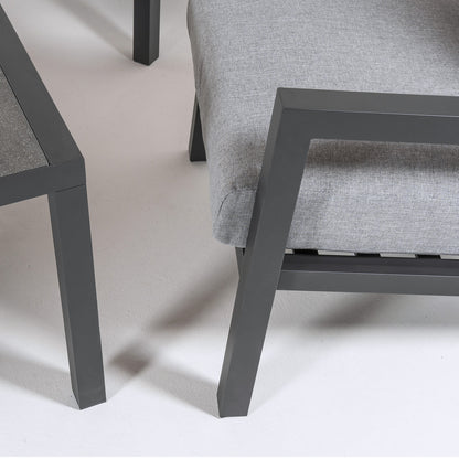 Conjunto Sofás Jardín, Aluminio Reforzado Color Antracita, Sofá 3 Plazas + 2 Sillones + Mesita Café, 5 Plazas, Cojines Color Gris_4