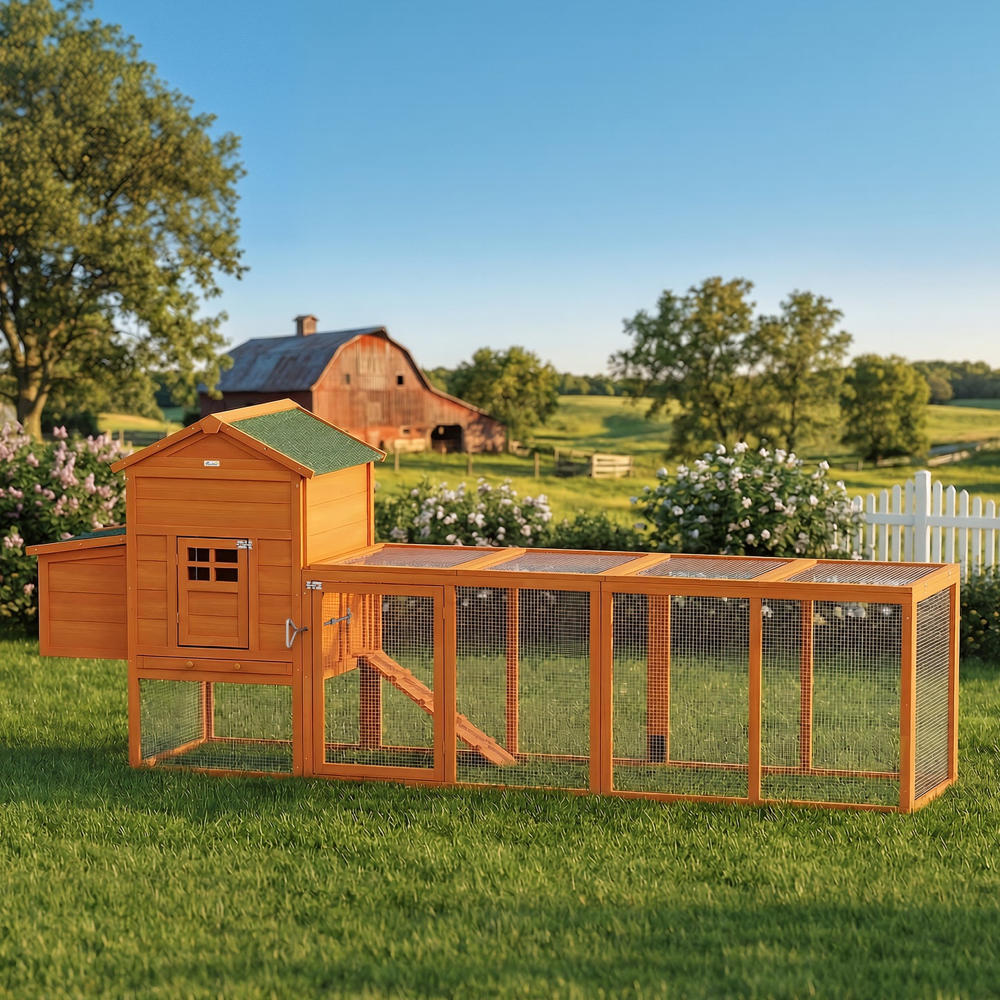 Pawhut Gallinero De Madera 297,5x68x118 Cm Para 3-6 Gallinas Con Techo Asfáltico_1