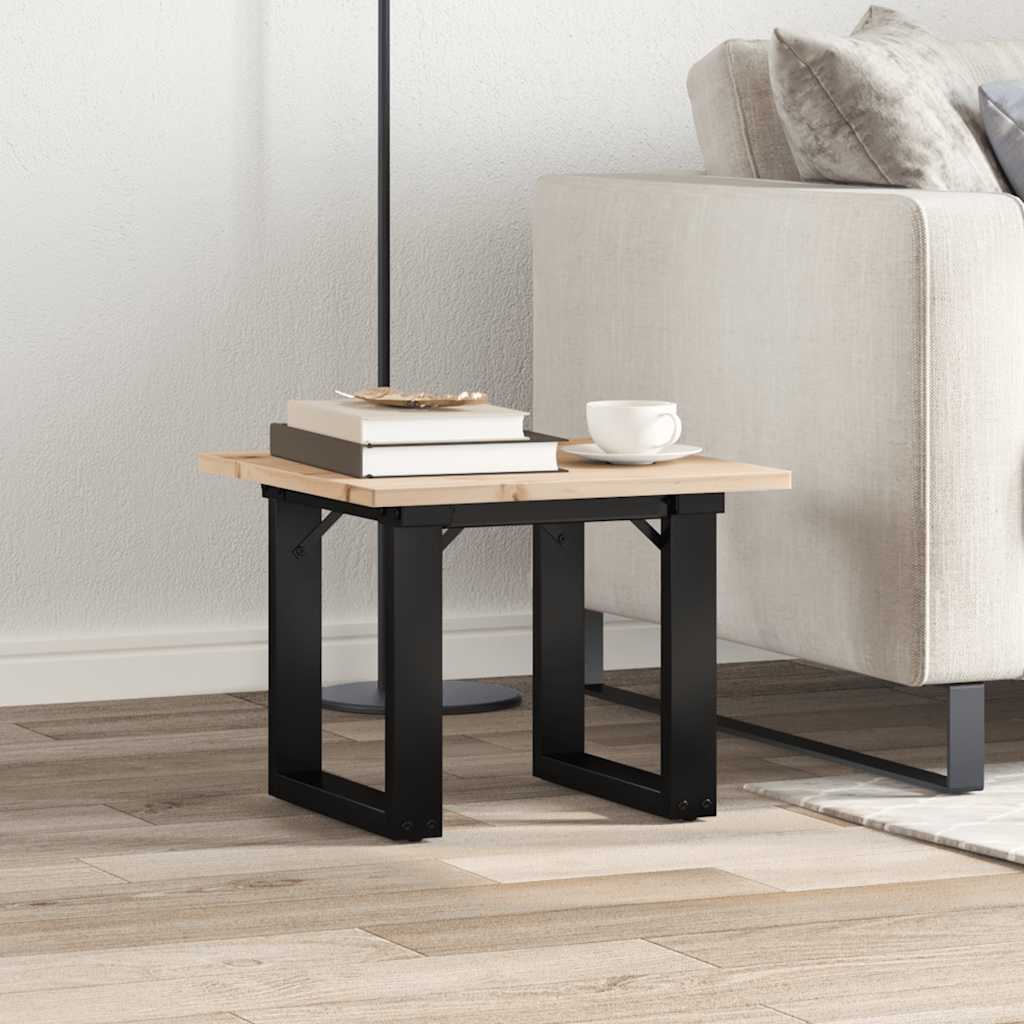 Mesa De Centro Marco O Madera Maciza Pino Y Acero 50x50x35 Cm_1