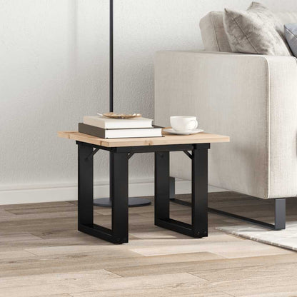 Mesa De Centro Marco O Madera Maciza Pino Y Acero 50x50x35 Cm_1