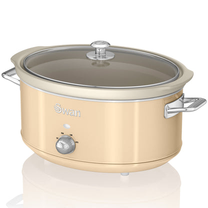 Swan Retro Olla Cocción Lenta, 6,5l, Recipiente Extraíble Antiadherente Cerámica Libre Pfoa, Vintage, Sf17031cneu, Crema_0