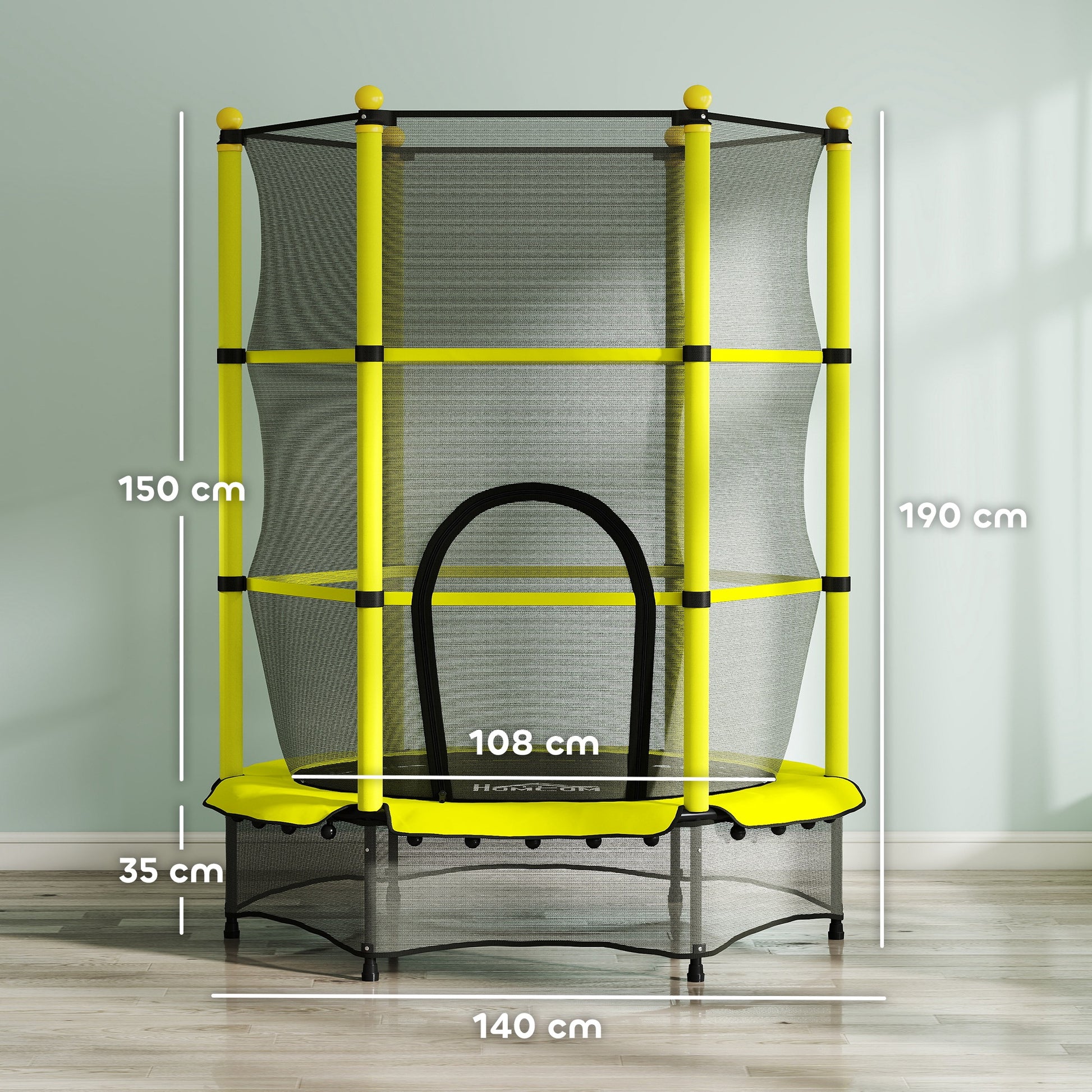 Homcom Cama Elástica Infantil Ø140 Cm Para Niños De 3-10 Años Amarillo_2