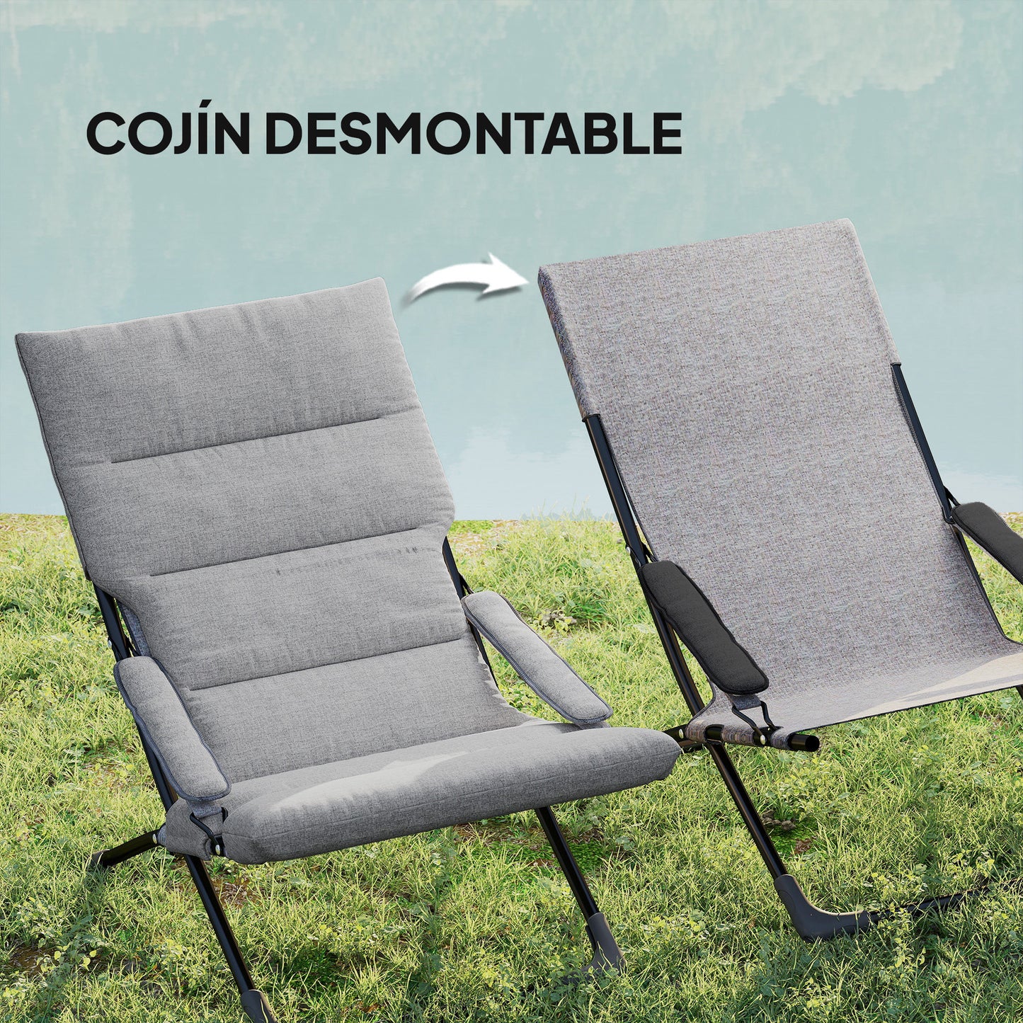 Outsunny 2 En 1 Silla Camping Plegable Cojín Acolchado Reposabrazos 66x94x79 Cm_5
