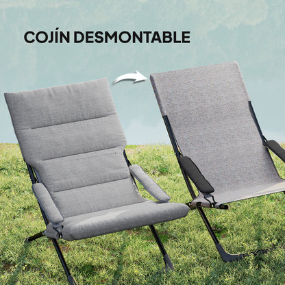 Outsunny 2 En 1 Silla Camping Plegable Cojín Acolchado Reposabrazos 66x94x79 Cm_5