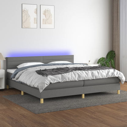 Cama Box Spring Con Colchón Y Led Tela Gris Oscuro 200x200 Cm / Vetonek_3