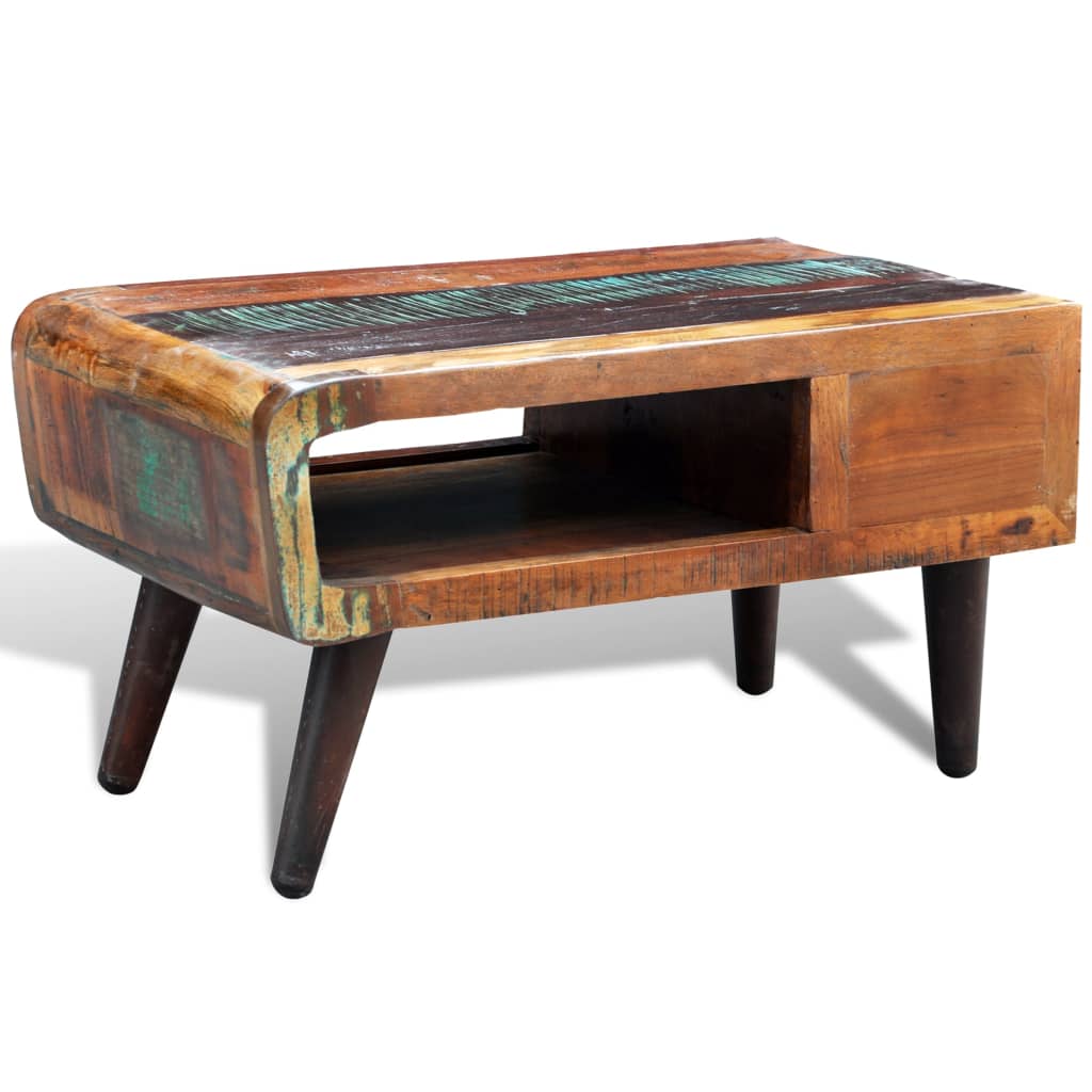 Mesa De Centro Con Borde Curvado 1 Cajón Madera Reciclada_4