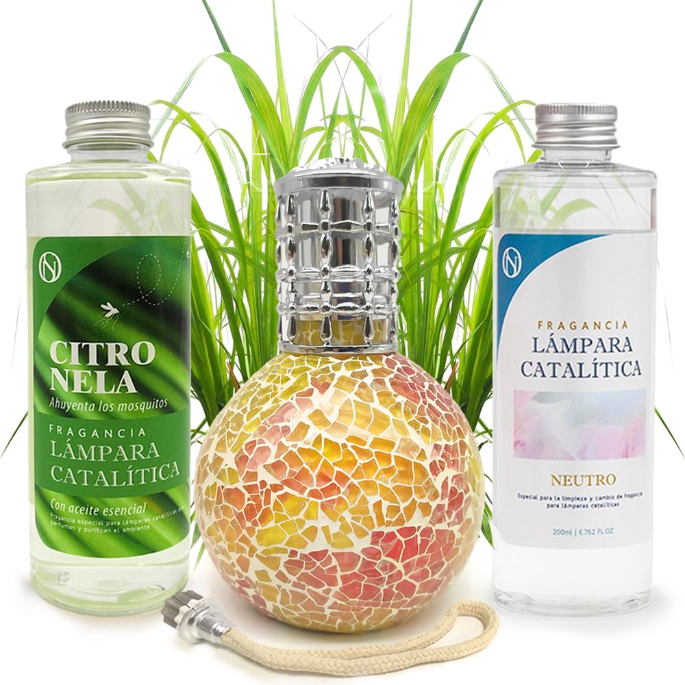 Pack Ahorro Lámpara Catalítica Mosaico Bicolor + Fragancia Citronela 500ml + Limpiador Neutro 200ml + Mecha Repuesto_0
