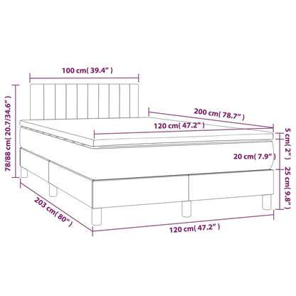 Cama Box Spring Con Colchón Tela Y Led Gris Claro 120x200 Cm / Vetonek_1