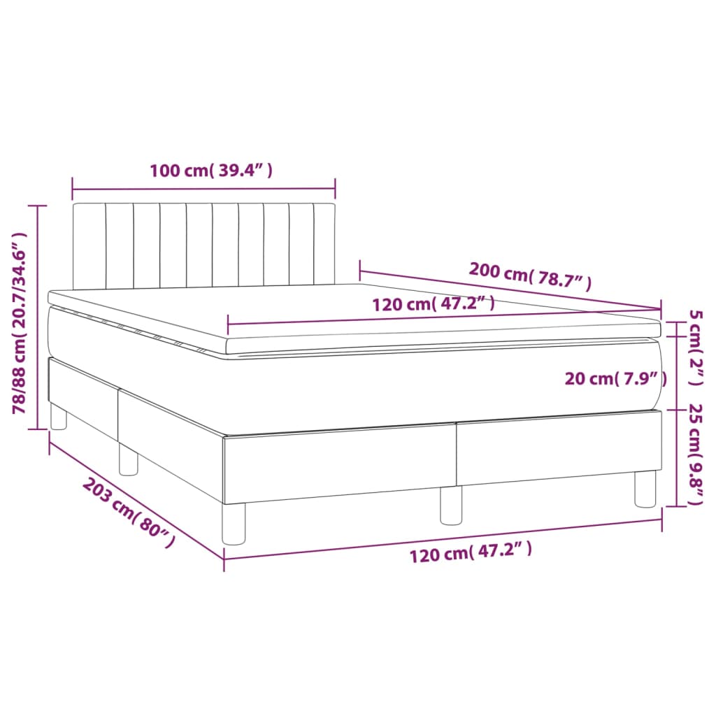 Cama Box Spring Con Colchón Tela Y Led Gris Claro 120x200 Cm / Vetonek_4