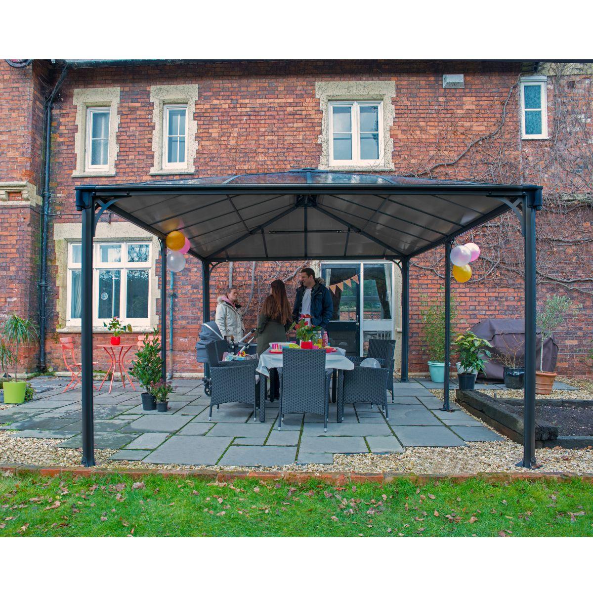 Cenador Martinique 5000 Gazebo De Aluminio gris Con Vidriado De policarbonato bronce