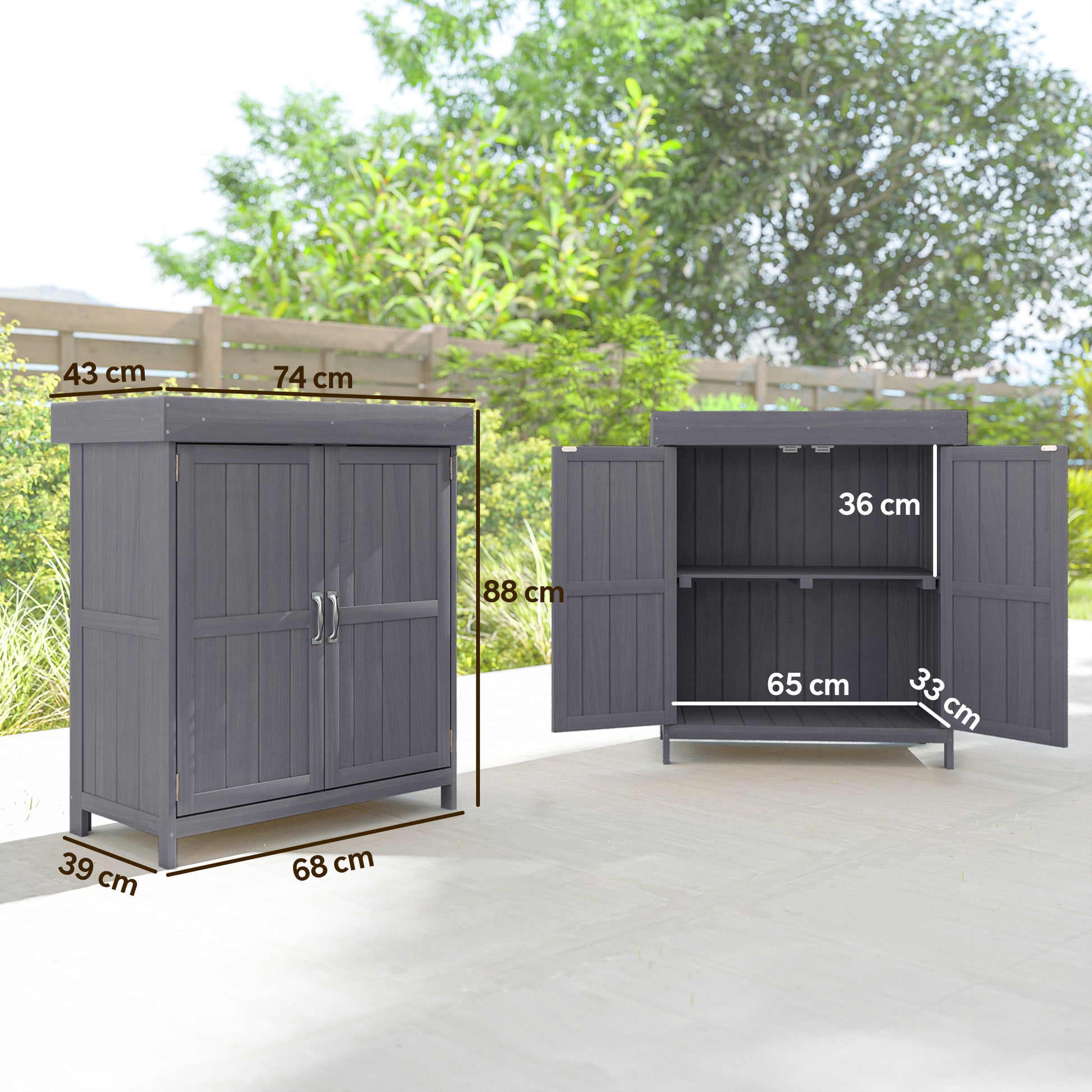 Outsunny Armario De Jardín De Madera Con 2 Puertas Techo Asfáltico 74x43x88 Cm_2