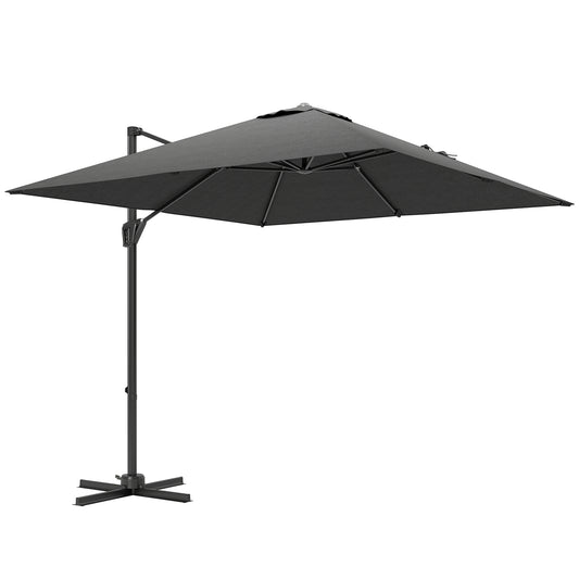 Outsunny Sombrilla Aluminio Jardín Con Rotación 360° Inclinable 5 Niveles Gris_0