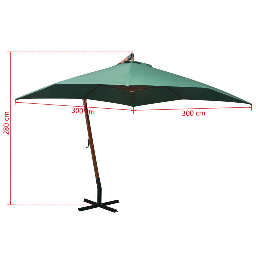 Vidaxl Sombrilla Colgante Con Palo De Madera Verde 300x300 Cm_2