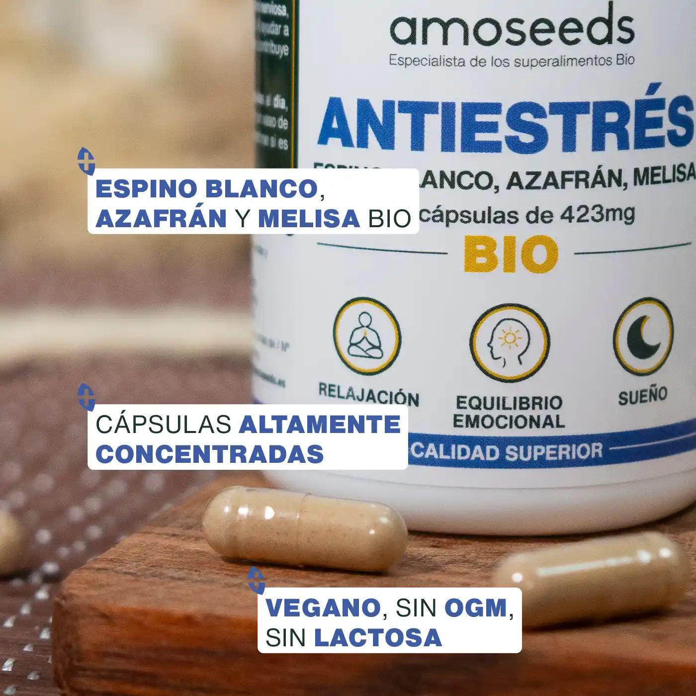 Complejo Antiestrés Bio, Espino Blanco, Azafrán, Melisa | 90 Cápsulas_2