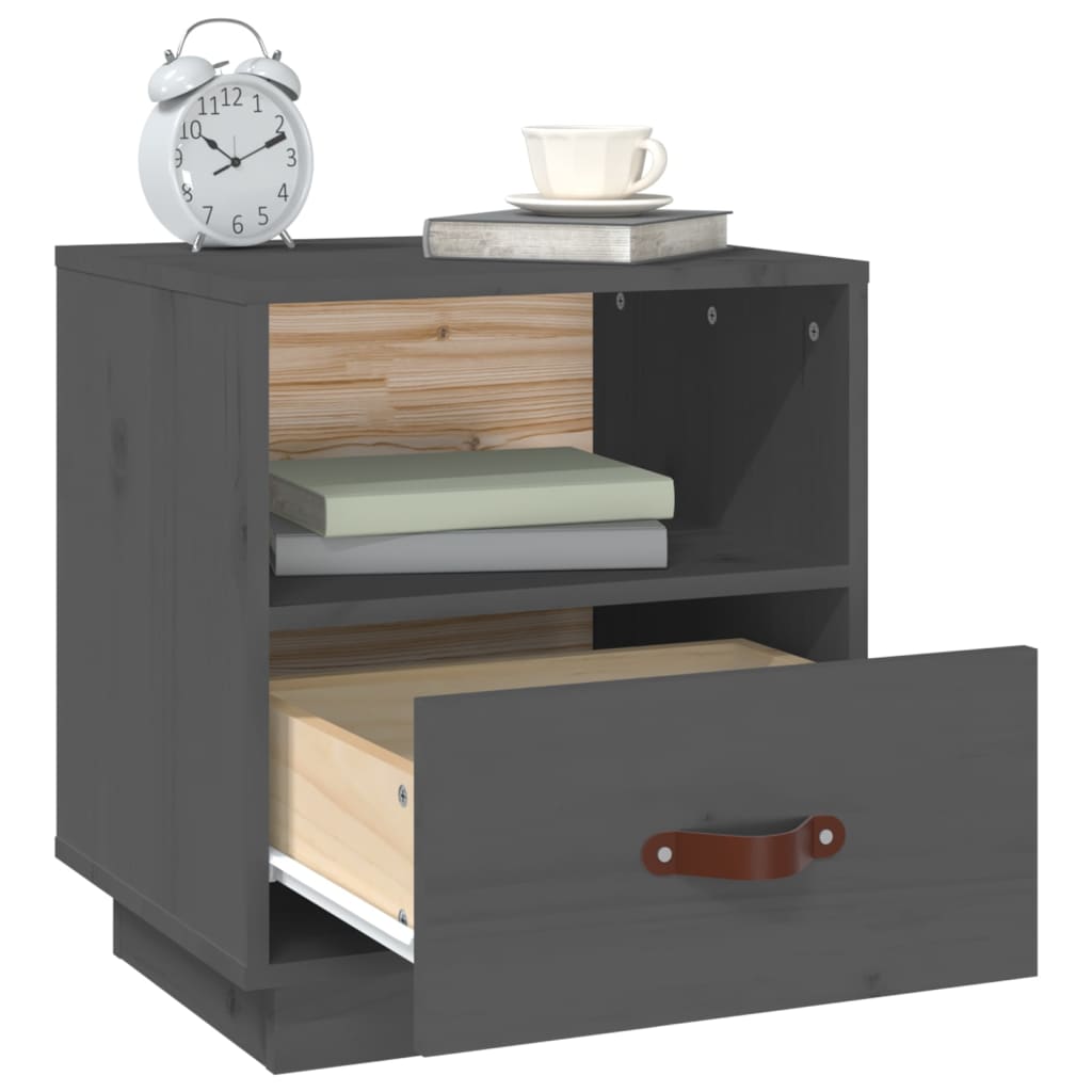 Mesitas De Noche 2 Uds Madera Maciza Pino Gris 40x34x45 Cm_3