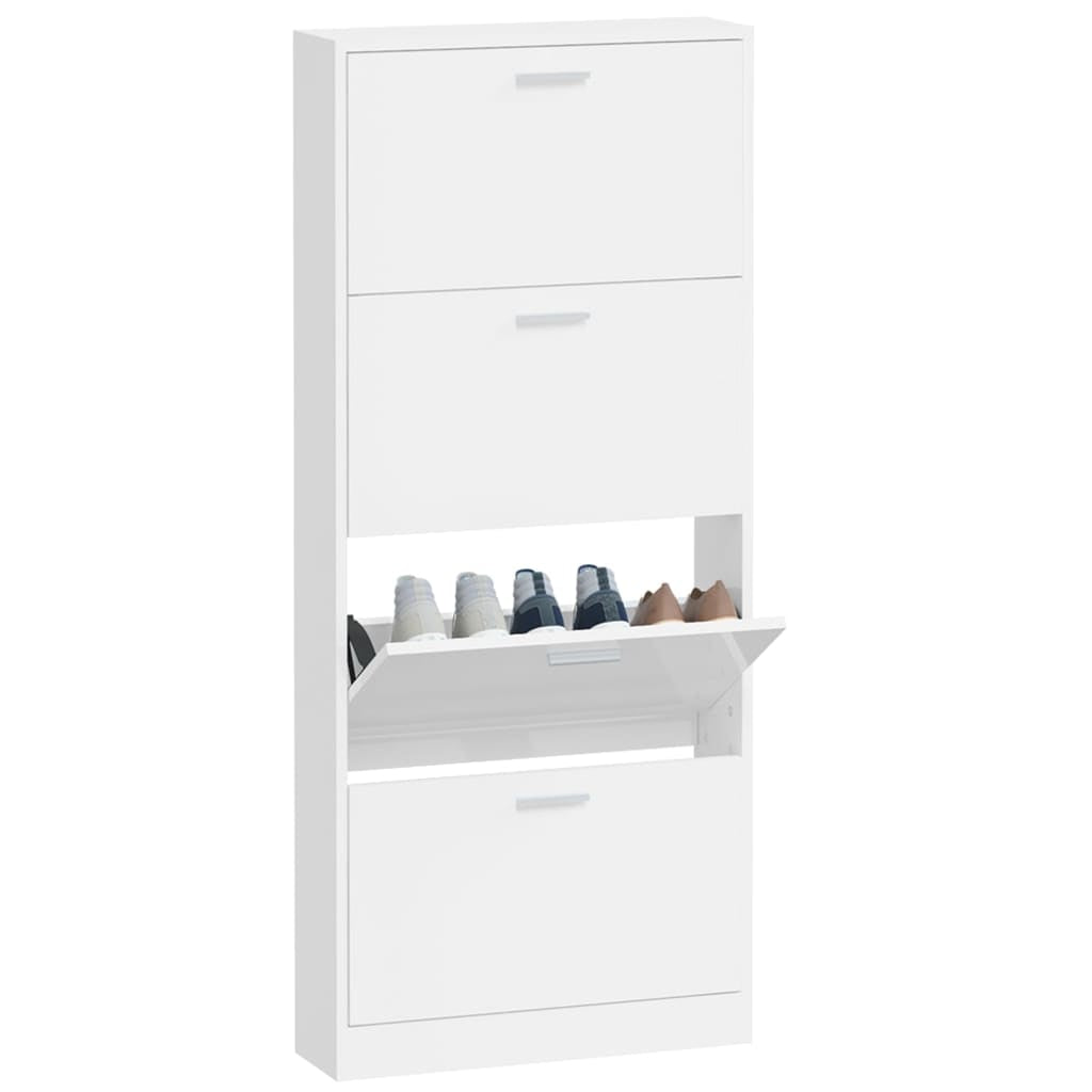 Vidaxl Mueble Zapatero Madera Contrachapada Blanco Brillo 59x17x150 Cm_3