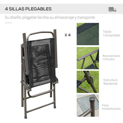 Outsunny Conjunto Muebles Jardin 4 Sillas Mesa De Comedor Redonda Sombrilla_5