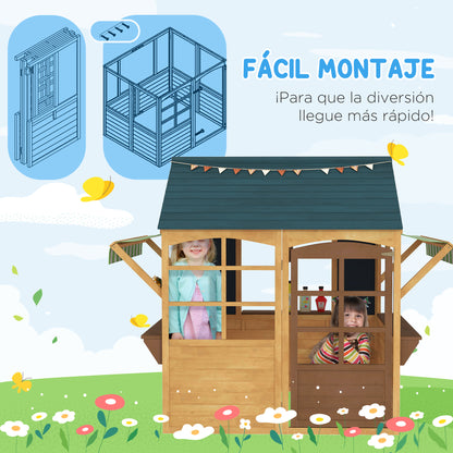 Aiyaplay Casita Infantil Exterior De Madera Con 2 Pizarras Ventanas Natural_4