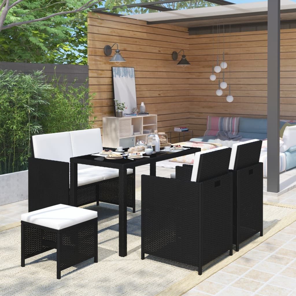 Vidaxl Set Comedor De Jardín 6 Piezas Y Cojines Ratán Sintético Negro_1