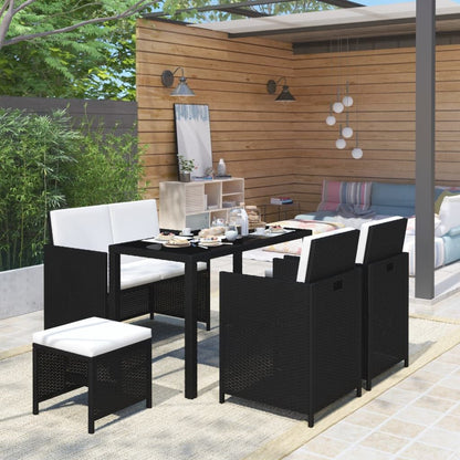 Vidaxl Set Comedor De Jardín 6 Piezas Y Cojines Ratán Sintético Negro_1