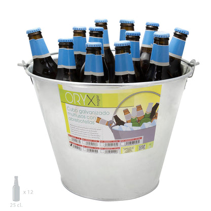 Cubo Zinc Metal Galvanizado Multiusos 10 Litros 28 X 21.5 X 24 (alt.) Cm. Con Abre Botellas