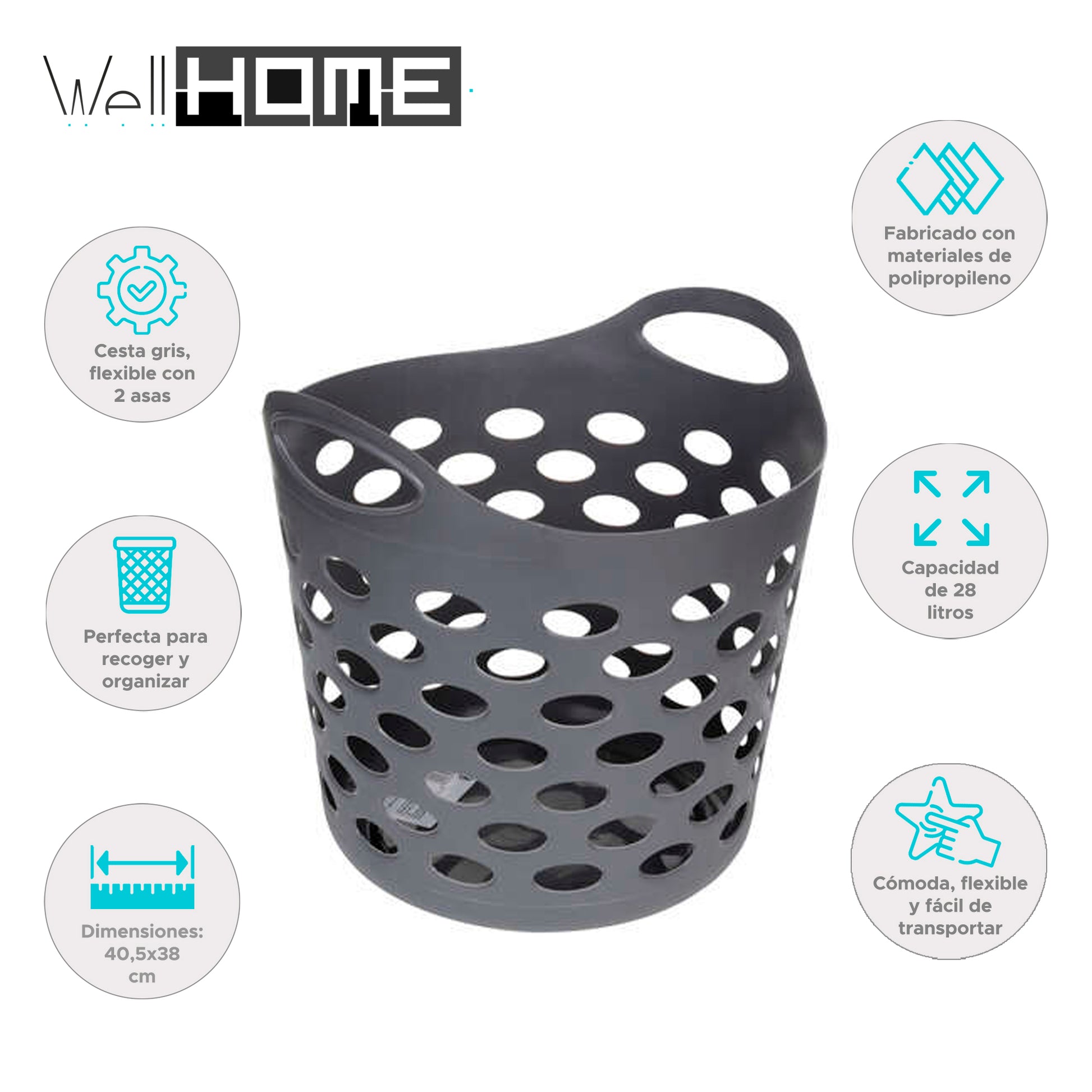 Wellhome - Cesto Para La Colada Gris 28 L_1