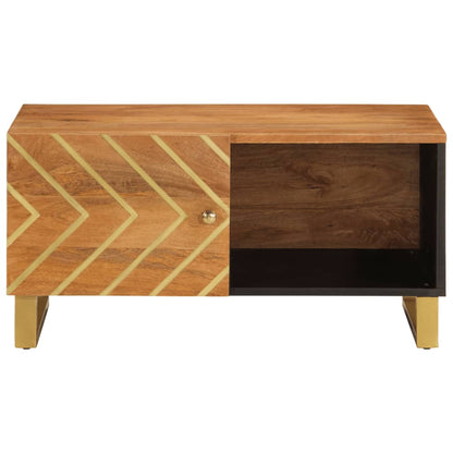 Mesa De Centro Madera Maciza De Mango Negro Marrón 80x50x40 Cm_2