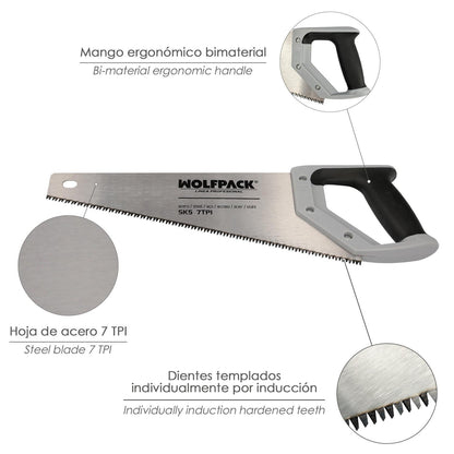 Serrucho Carpintero Bimaterial 350 Mm. / 14 Acero Sk5 Triple Afilado Sierra Carpintero, Serrucho Carpinteria, Sierra Costilla_2