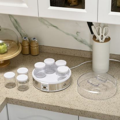 Homcom Yogurtera 20w 1,26l Con 7 Tarros De Cristal De 180 Ml 24x24x13 Cm Blanco_3