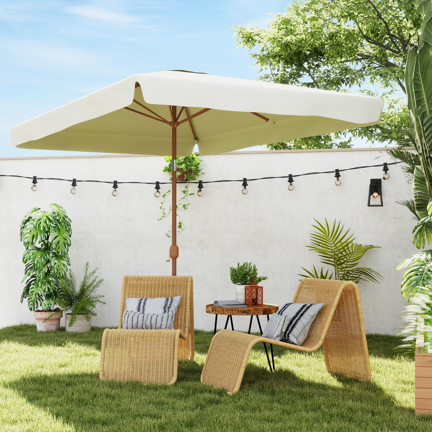 Outsunny Sombrilla De Terraza Exterior 300x200 Cm Con Ángulo Ajustable Beige_1