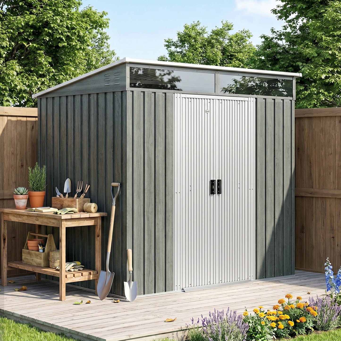 Outsunny Caseta De Jardín 2 M² 195x122x181,5 Cm Con Puerta Corredera Gris Claro_1