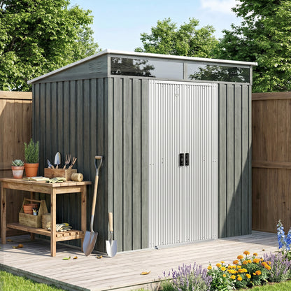 Outsunny Caseta De Jardín 2 M² 195x122x181,5 Cm Con Puerta Corredera Gris Claro_1