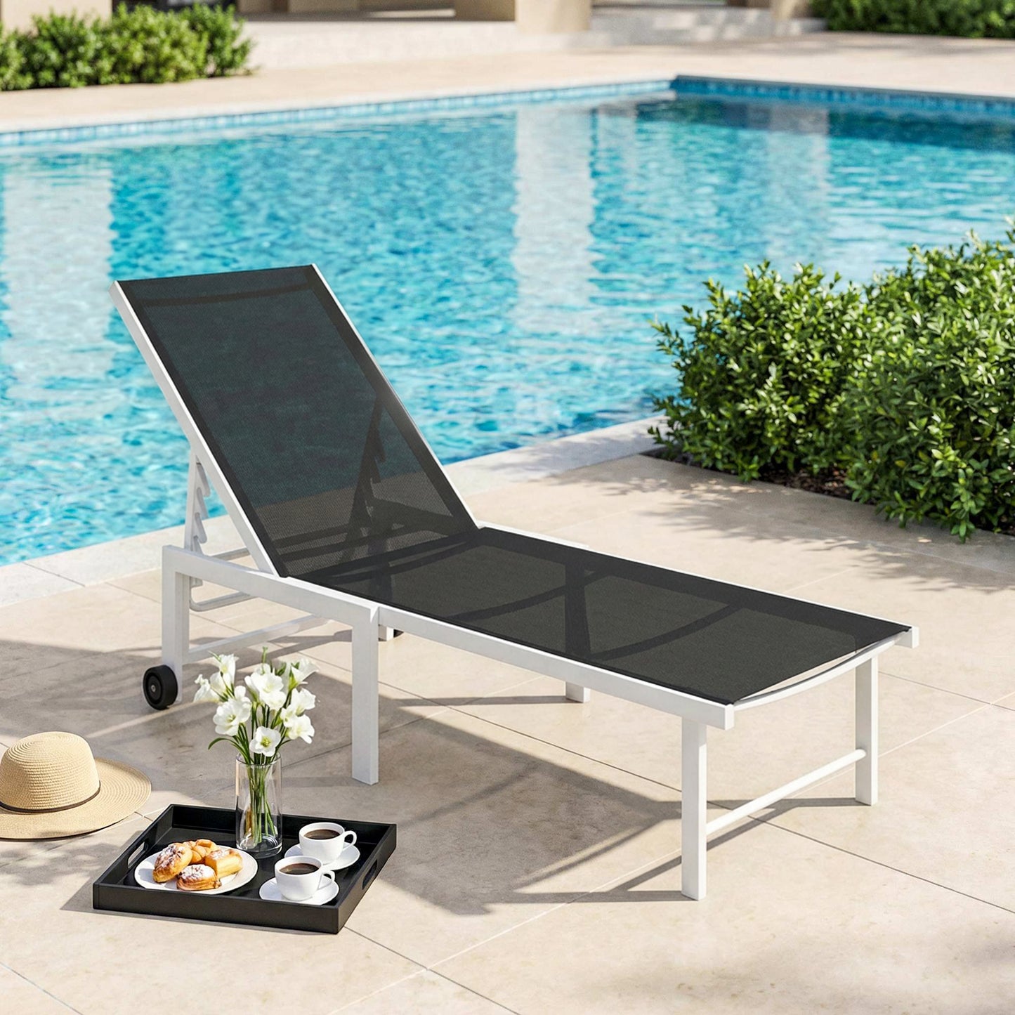 Outsunny Tumbona Jardín Exterior Con Ruedas Respaldo Ajustable 166x60x84 Cm Gris_1